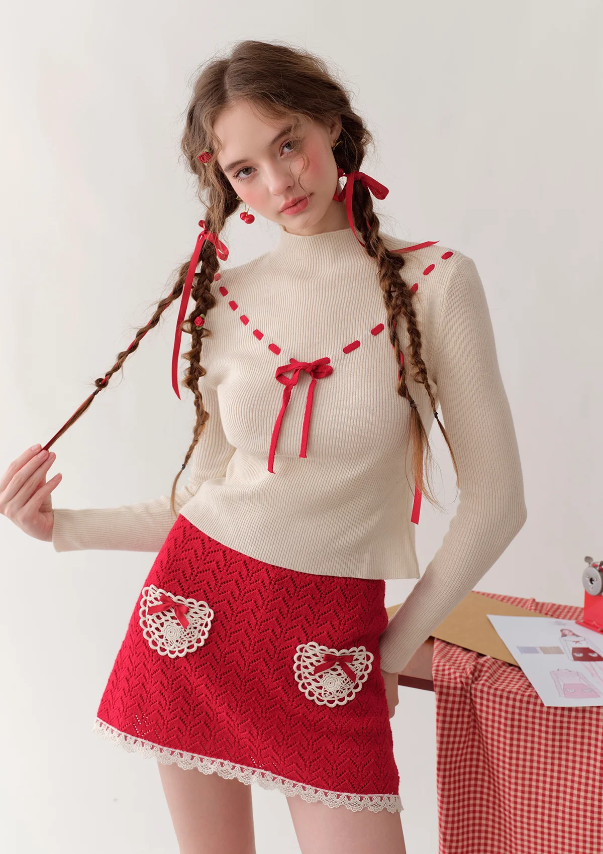 Strawberry Post Office Knit Bottom Shirt - Inhomebuy