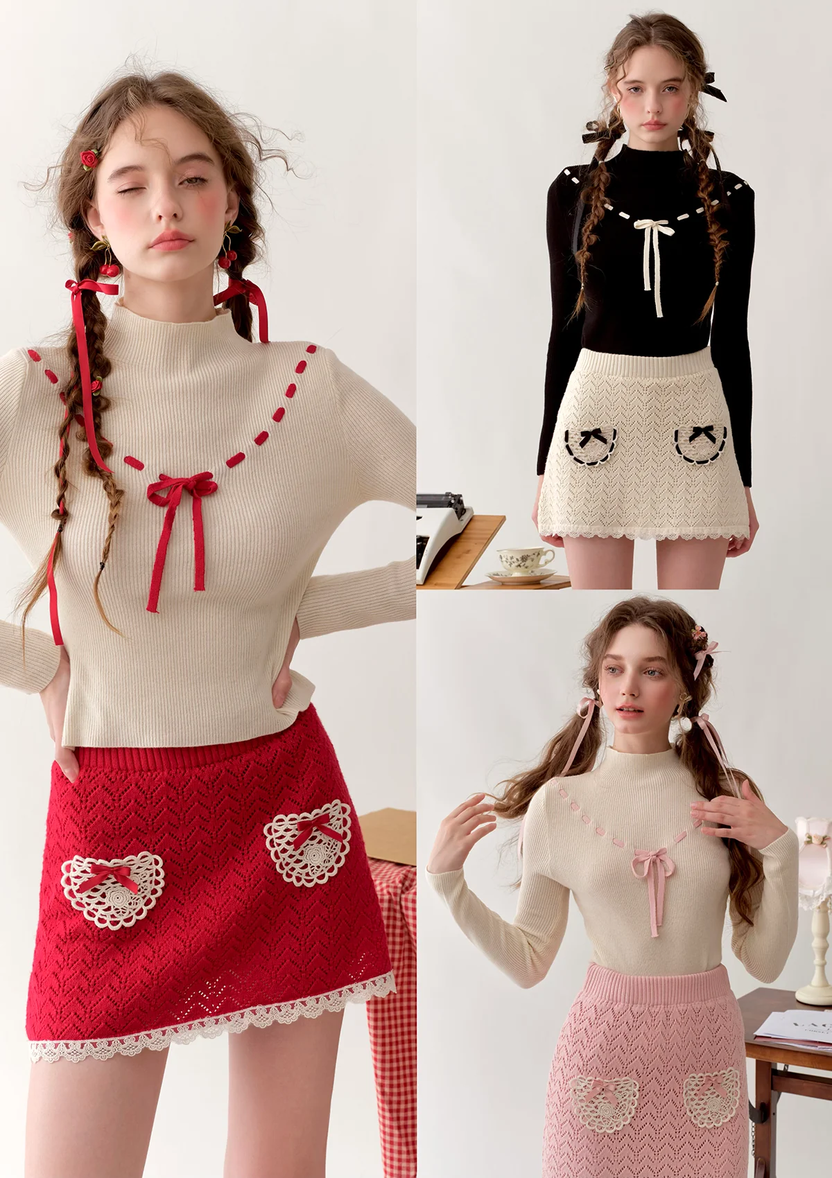 Strawberry Post Office Knit Bottom Shirt - Inhomebuy